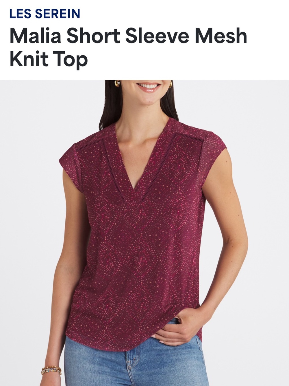Les Serein Malia Short Sleeve Mesh Knit Top - Berry